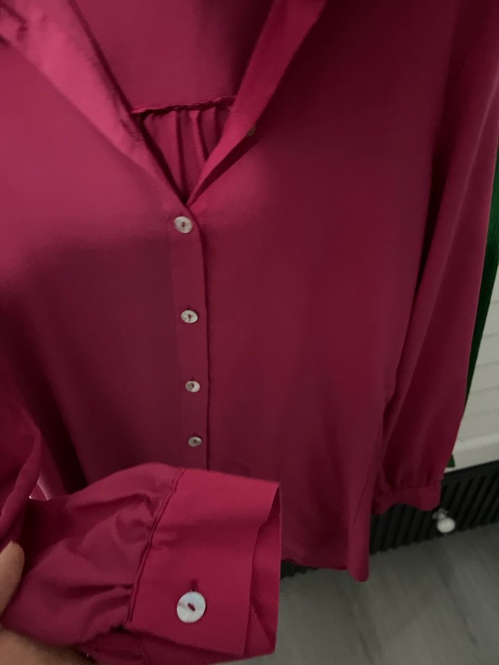 Pembe Uzun Kollu Düğmeli Kadın Gömlek - Görsel 5