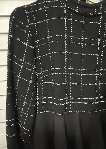 Uzun Kollu Siyah Kareli Kadın Bluz - Görsel 4