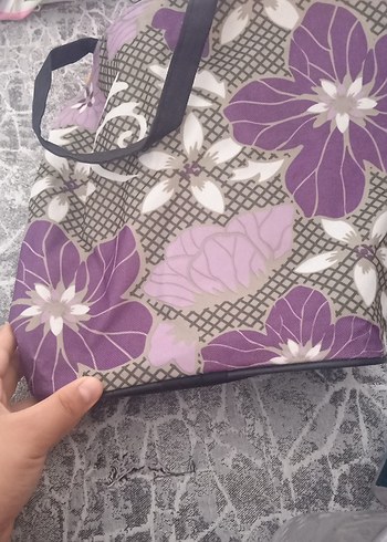 Diğer Mor Desenli Fermuarlı Kadın Plaj Çantası