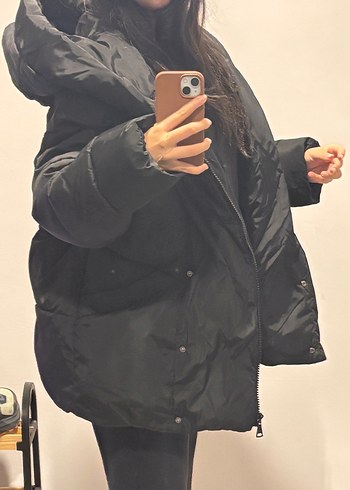 Siyah Midi stradivarius kadın mont - Görsel 3