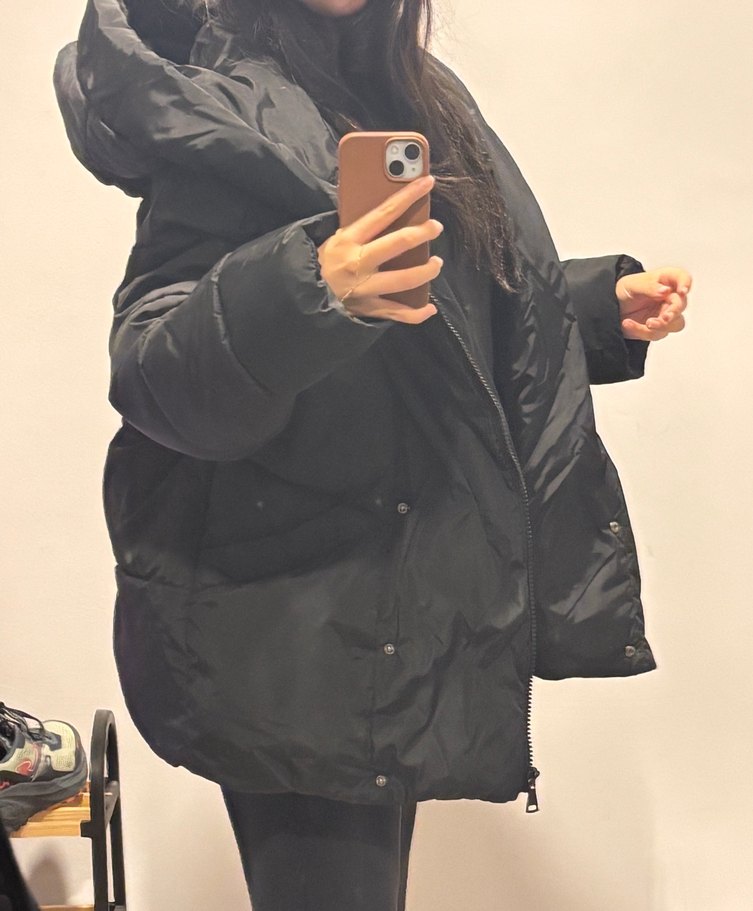 Siyah Midi stradivarius kadın mont - Görsel 3