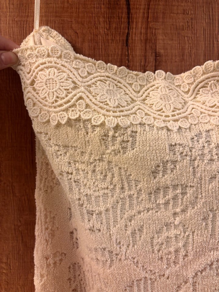 Bej Dantel Detaylı Straplez Uzun Triko Elbise - Görsel 2