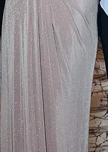 Bej Drapeli Uzun Kollu Abiye Elbise - Görsel 4