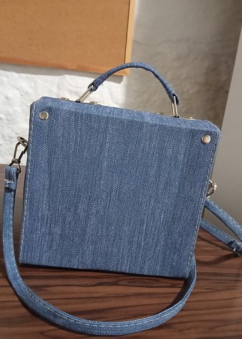 Mavi Kot Kumaşlı Tokalı Kadın Çanta - Görsel 3