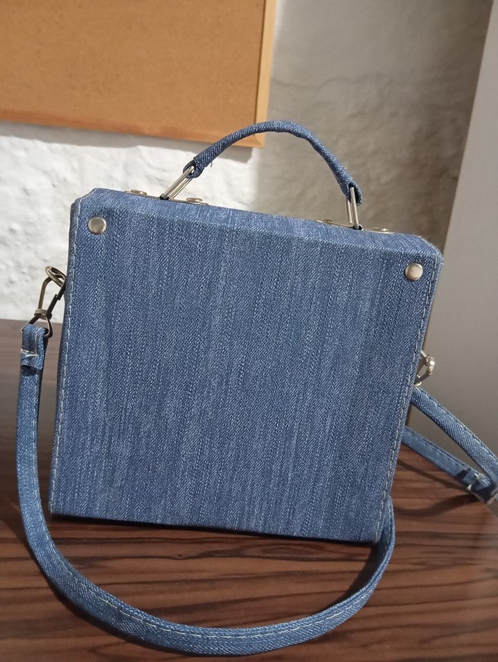 Mavi Kot Kumaşlı Tokalı Kadın Çanta - Görsel 3