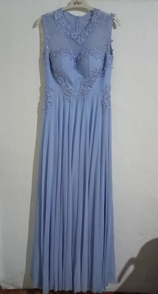 Uzun bebe mavisi abiye elbise 50- 52 kiloda giydim kalıbı dar - Görsel 3