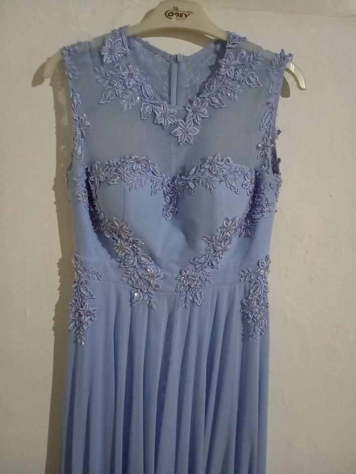 Uzun bebe mavisi abiye elbise 50- 52 kiloda giydim kalıbı dar - Görsel 4