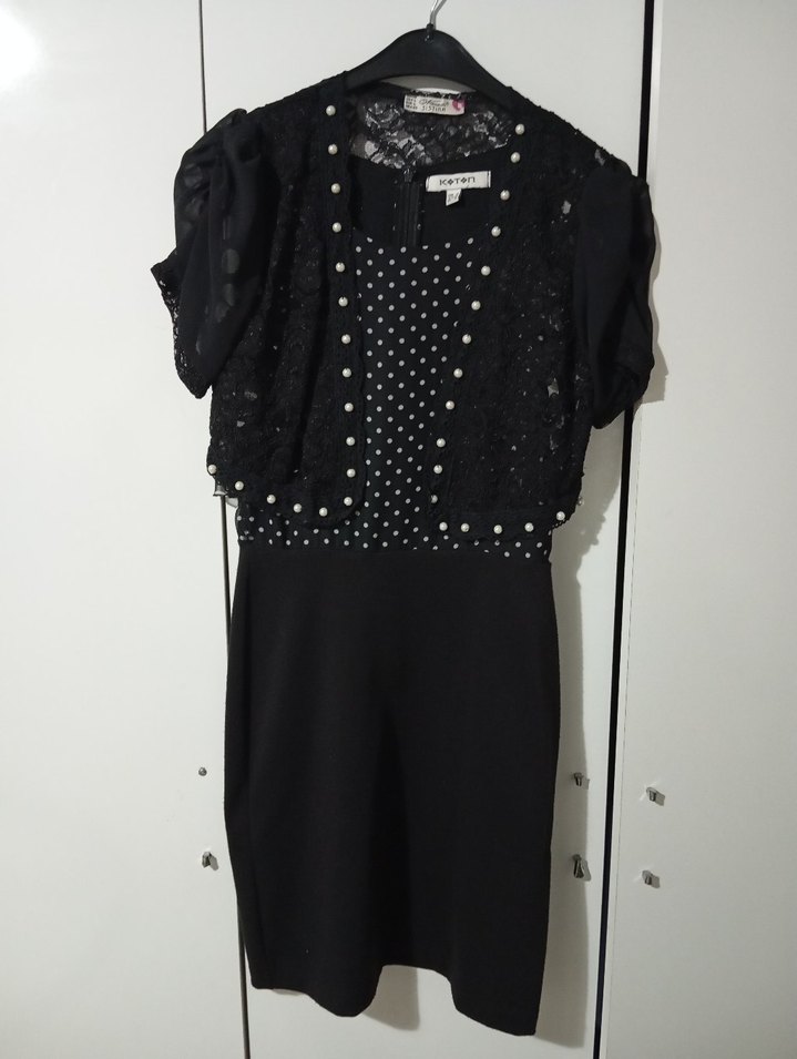 Dantelli Siyah Midi Ofis Elbisesi - Görsel 3