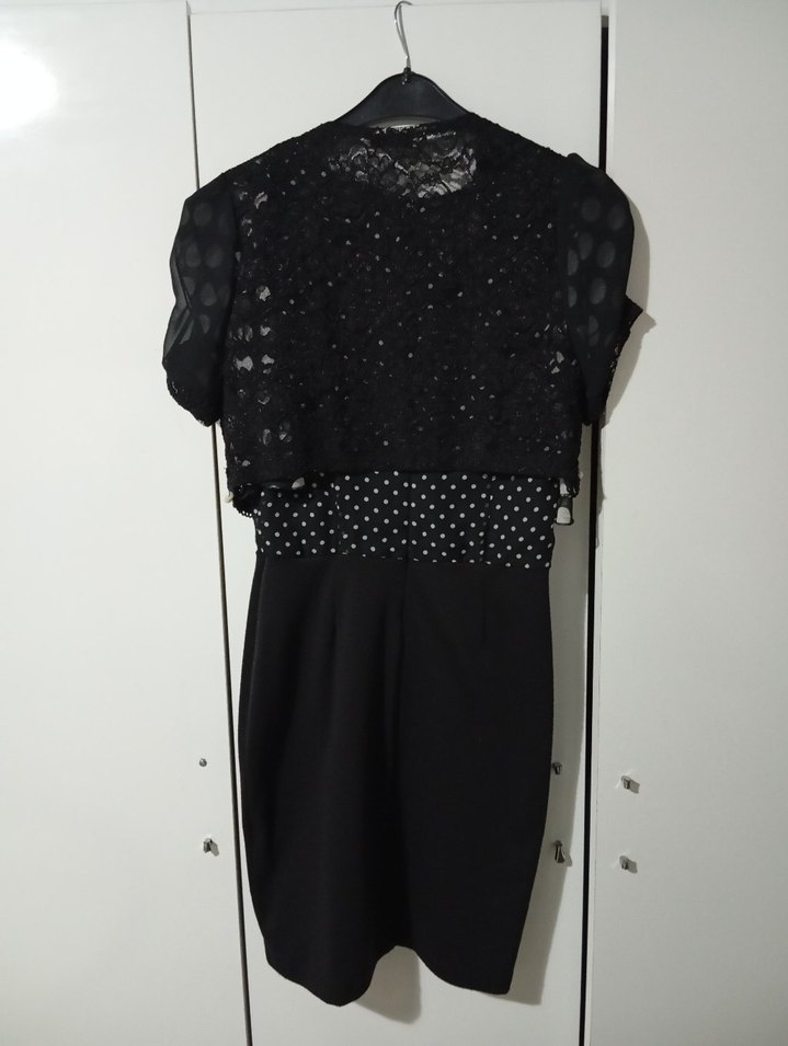 Dantelli Siyah Midi Ofis Elbisesi - Görsel 4