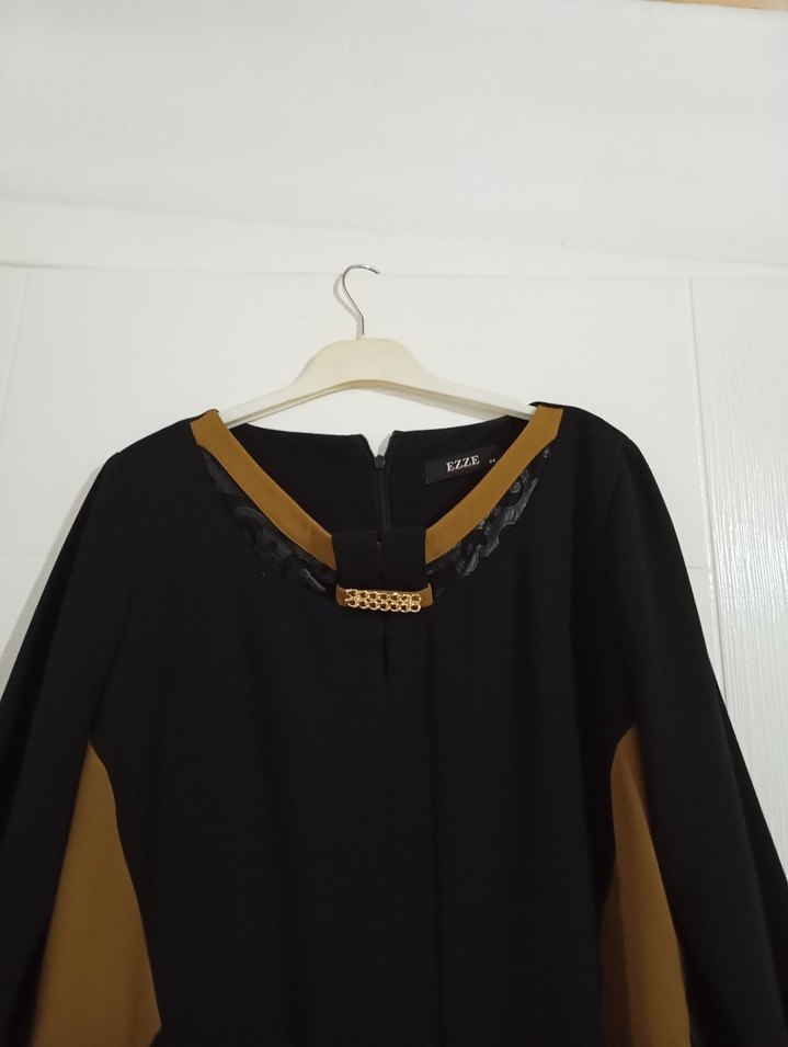 Modern Klasik Siyah Midi  tesettür abiye Elbise - Görsel 4