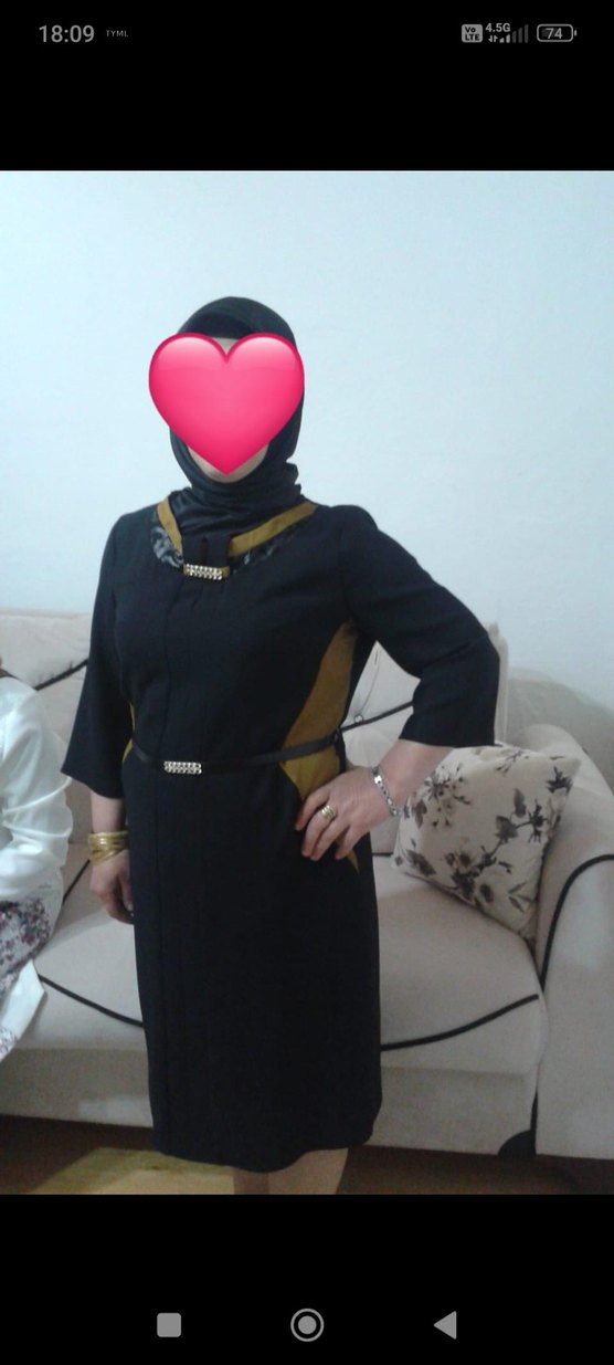 Modern Klasik Siyah Midi  tesettür abiye Elbise - Görsel 5