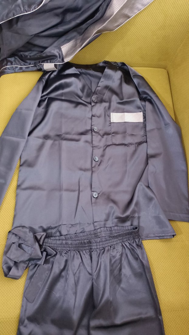 Saten Gri Uzun Kollu Erkek Pijama Takımı - Görsel 2