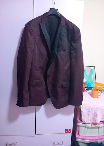 Düğmeli mürdüm erkek Ceket - Görsel 4