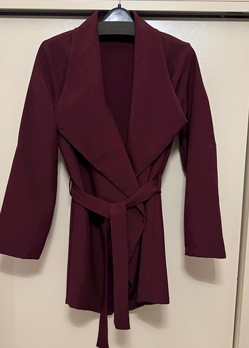 40 Beden bordo Renk Bordo Kadın Midi Kemerli ceket 38,40 uyumlu