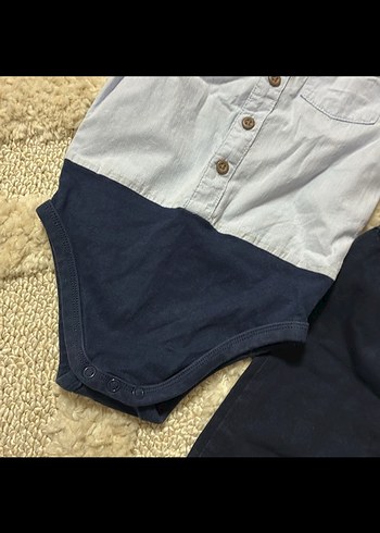 Düğmeli Mavi Gömlek ve Lacivert Pantolon Bebek Takımı - Görsel 3