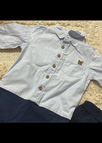 Düğmeli Mavi Gömlek ve Lacivert Pantolon Bebek Takımı - Görsel 2