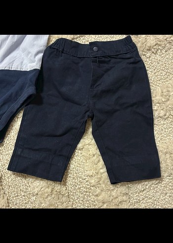 Düğmeli Mavi Gömlek ve Lacivert Pantolon Bebek Takımı - Görsel 4