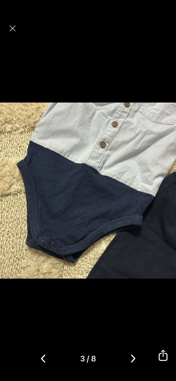 Düğmeli Mavi Gömlek ve Lacivert Pantolon Bebek Takımı - Görsel 3