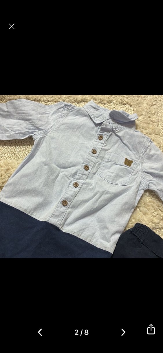 Düğmeli Mavi Gömlek ve Lacivert Pantolon Bebek Takımı - Görsel 2