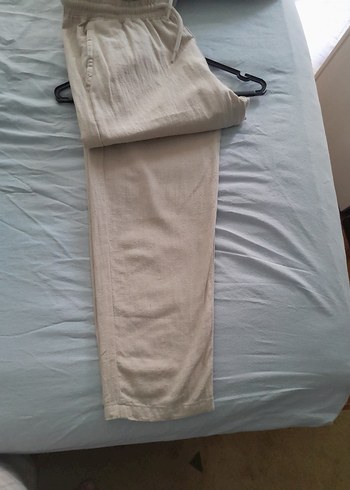 Bej Keten Kadın erkek fark etmez Salaş Pantolon - Görsel 3