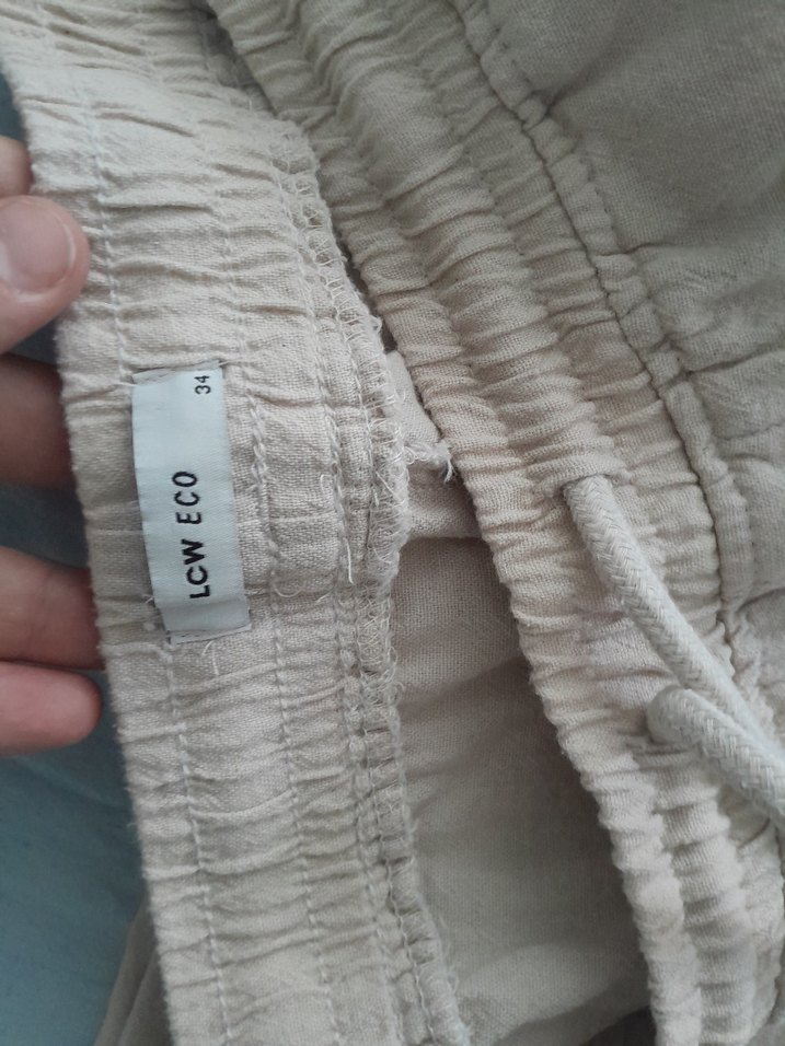 Bej Keten Kadın  erkek fark etmez Salaş Pantolon - Görsel 4