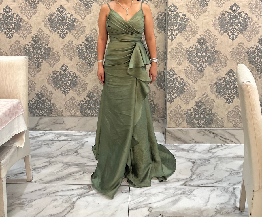 Drapeli Uzun Straplez Kadın Abiye Elbise - Görsel 2