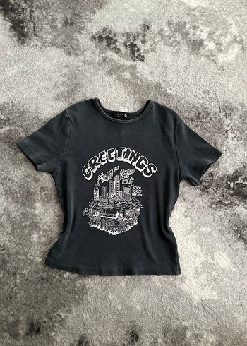 Kadın Gri Baskılı Kısa Kollu Tişört - Görsel 2