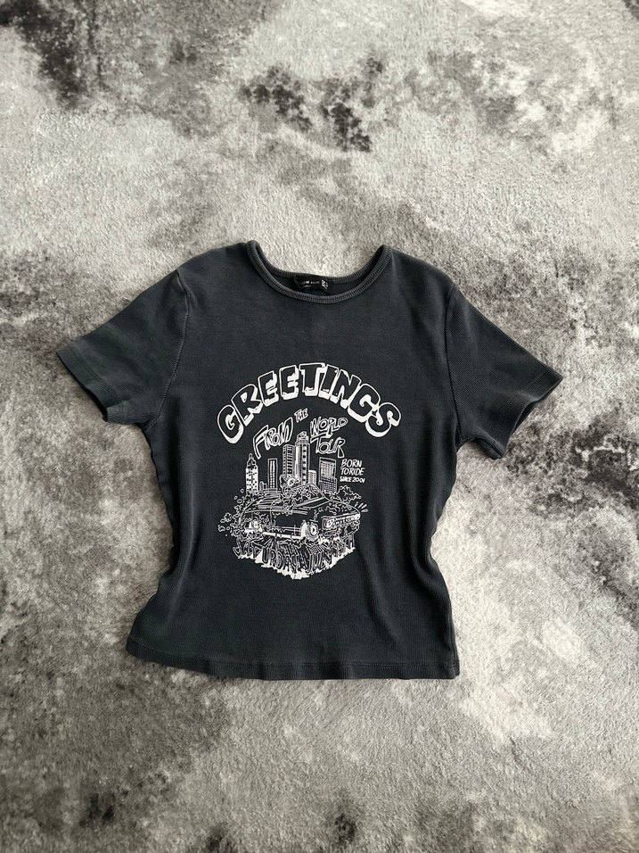 Kadın Gri Baskılı Kısa Kollu Tişört - Görsel 2