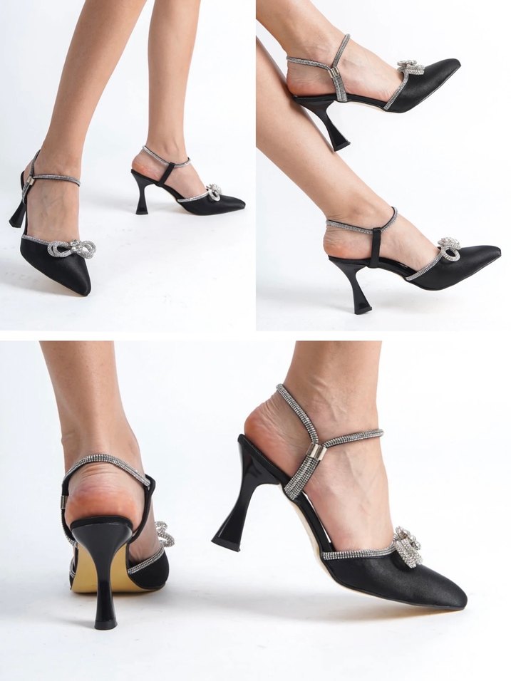 Siyah Saten Abiye Topuklu Ayakkabi - Görsel 5