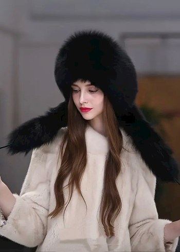 Siyah Kürklü Kadın Şapka Ayarlanabilir - Görsel 2