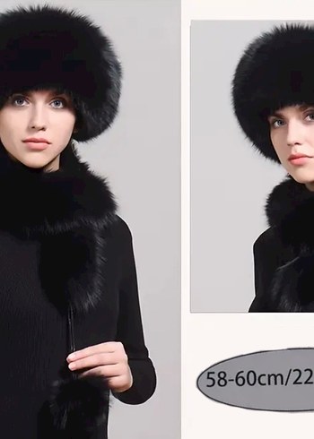 Siyah Kürklü Kadın Şapka Ayarlanabilir - Görsel 5