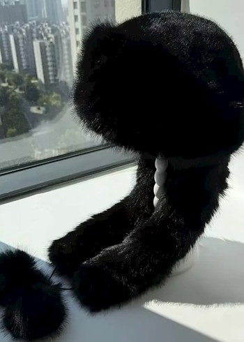 Siyah Kürklü Kadın Şapka Ayarlanabilir - Görsel 8