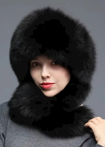 Siyah Kürklü Kadın Şapka Ayarlanabilir - Görsel 3
