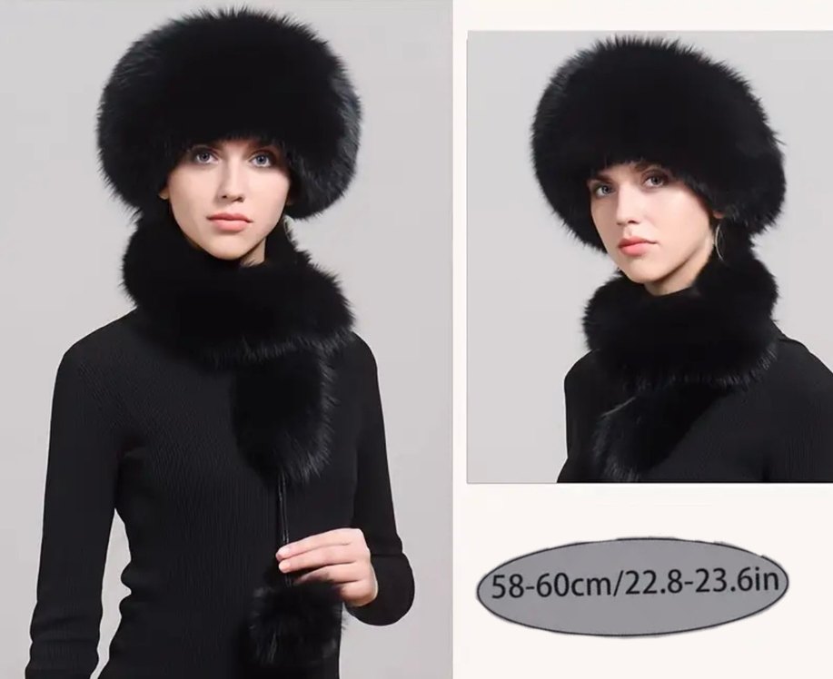 Siyah Kürklü Kadın Şapka Ayarlanabilir - Görsel 5