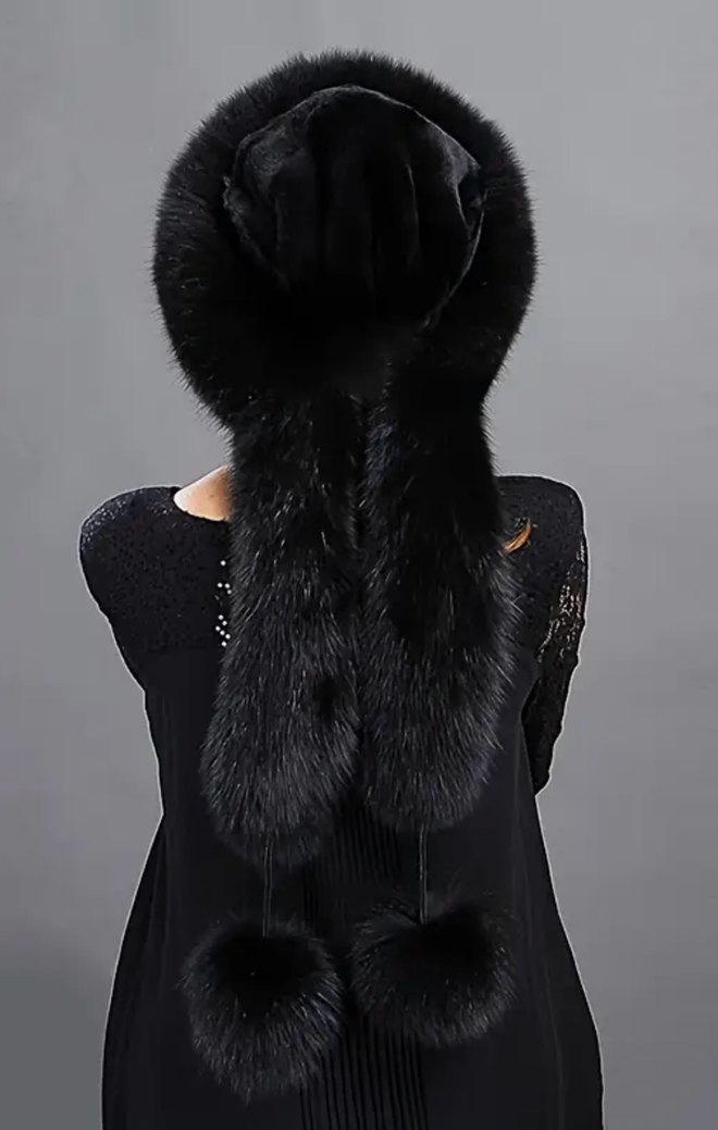 Siyah Kürklü Kadın Şapka Ayarlanabilir - Görsel 4