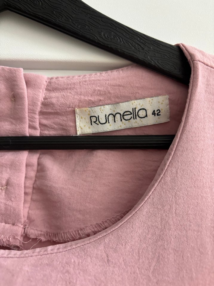 Pembe Keten Midi Tunik, Salaş Kesim, Uzun Kollu - Görsel 2