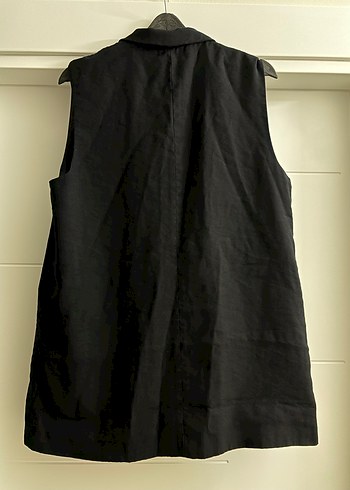 Siyah Keten Kadın Düğmeli Yelek - Görsel 3