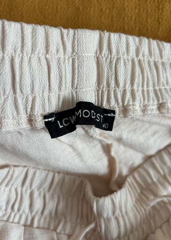 Kadın krem bej Keten Midi Rahat Kesim Pantolon - Görsel 2