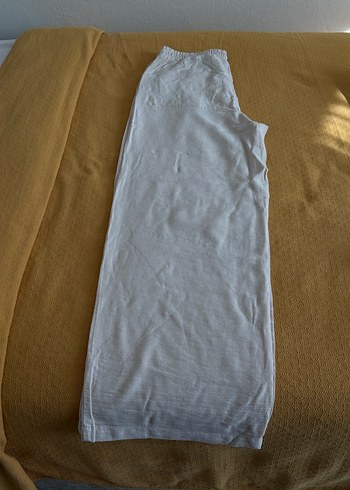 Kadın krem bej Keten Midi Rahat Kesim Pantolon - Görsel 3