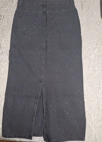 Zara Siyah Drapeli Uzun Denim Etek