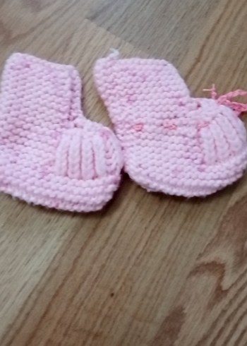 Kız Bebek Pembe Örgü Patik - Görsel 2