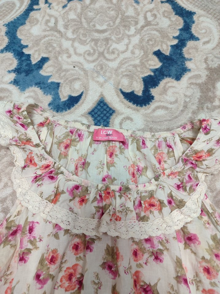 Çiçek Desenli Kız Çocuk Askılı tisort - Görsel 2