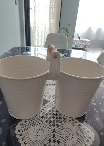 Ahşap Saplı Beyaz Çiftli Kaşıklık - Görsel 5