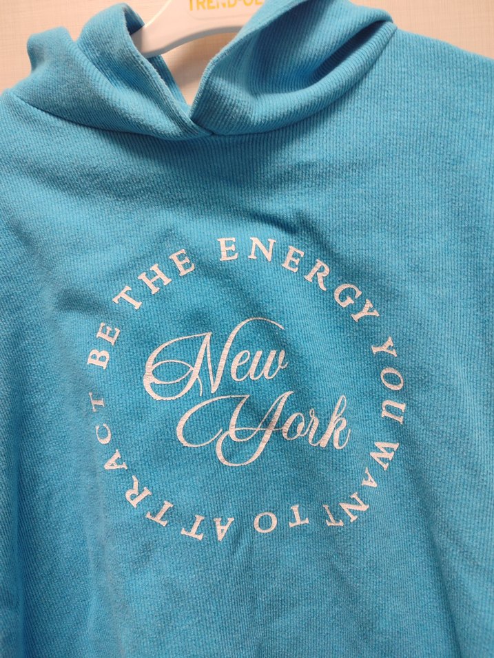 Mavi Kapüşonlu Sweatshirt - Görsel 5