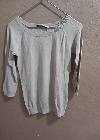 Bej Kadın Bisiklet Yaka Pamuklu Sweatshirt