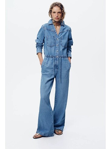 Zara Etiketli Denim Tulum