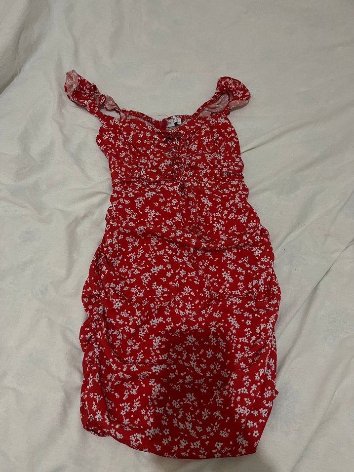 Kırmızı Straplez Midi Elbise - Görsel 2