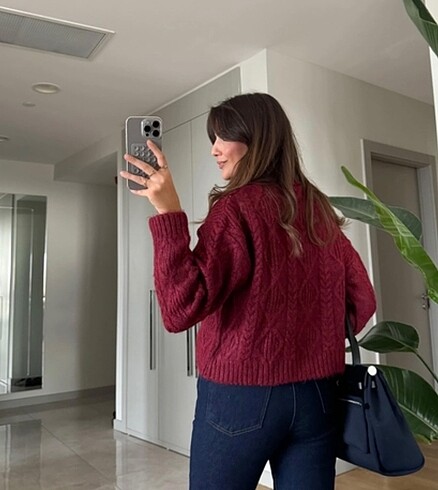 42 Beden bordo Renk Düğmeli örgü hırka