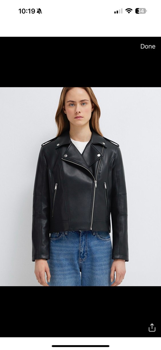 Siyah Deri Biker Ceket Kadın - Görsel 3