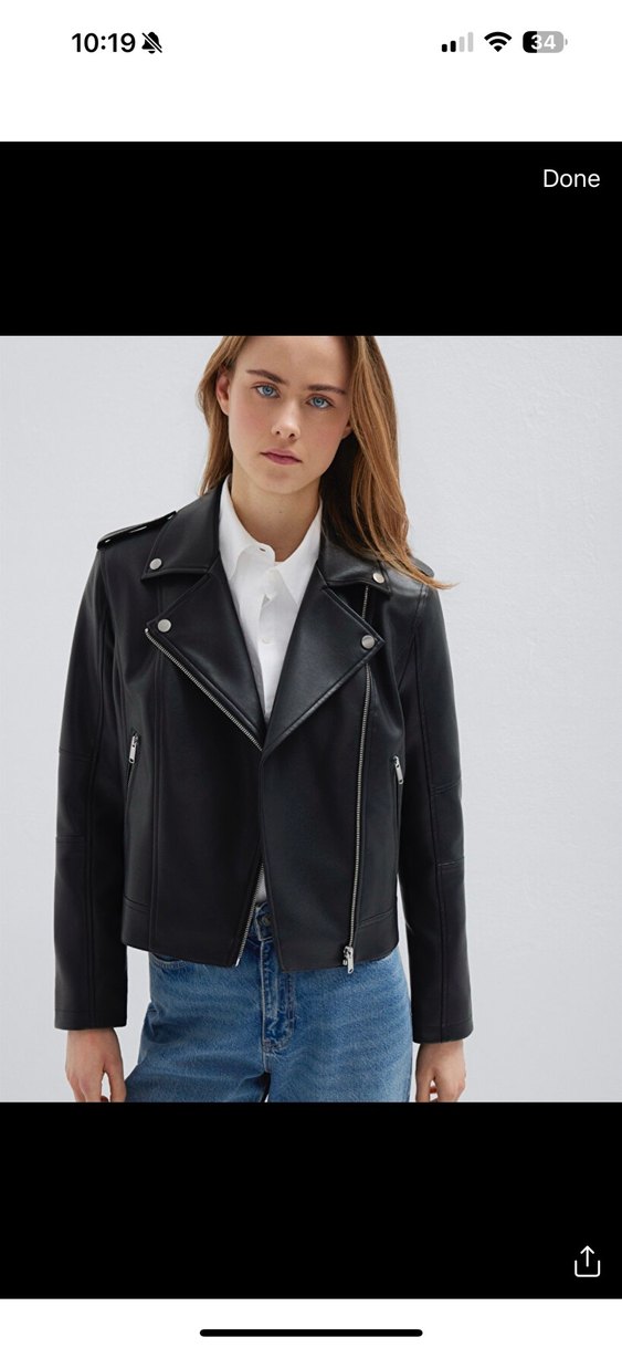 Siyah Deri Biker Ceket Kadın - Görsel 2